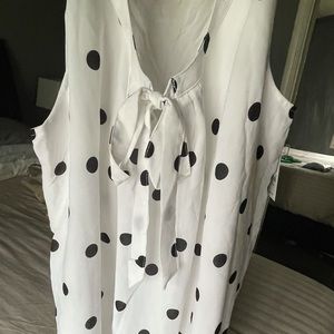 Sleeveless white with black pok a dots